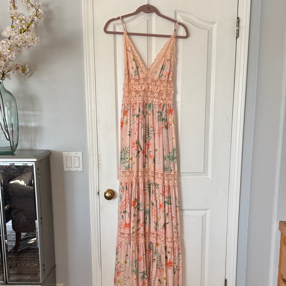 PQ Swim Peach Floral Lace Maxi Dress